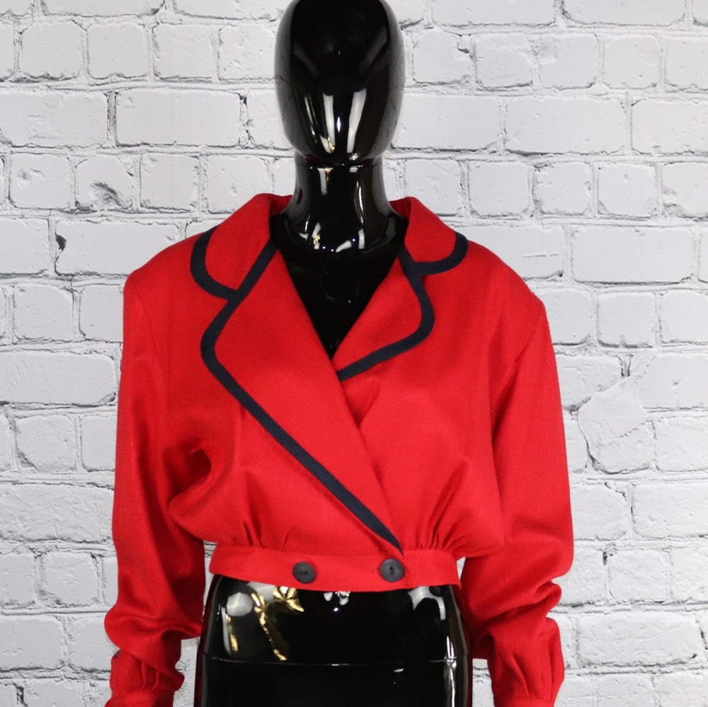 1980's Vintage red and black cropped jacket for wo